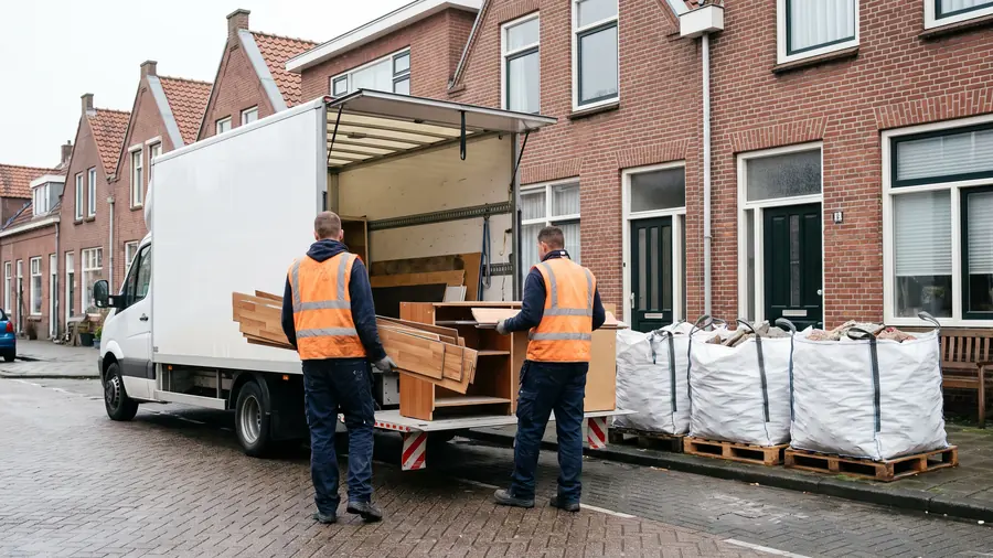 Medewerkers van Easyclear laden gestript materiaal in de bedrijfswagen